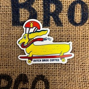 Dutch Bros skateboarding dachshund sticker 🐾